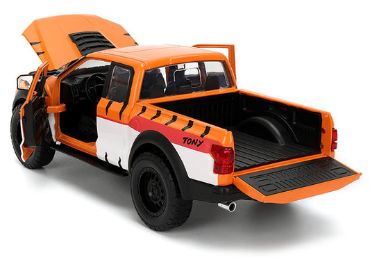 2017 Ford F-150 Raptor Pickup Truck "Frosted Flakes" Orange with Graphics and Tony the Tiger Diecast Figure "Hollywood Rides" Series 1/24 Diecast Model Car by Jada Jada
