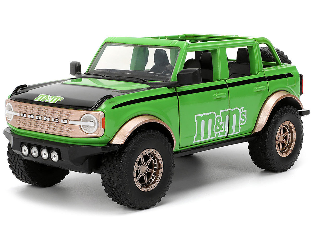 2021 Ford Bronco Green with Black Stripes and Green M&M's Diecast Figure "Hollywood Rides" Series 1/24 Diecast Model Car by Jada Jada