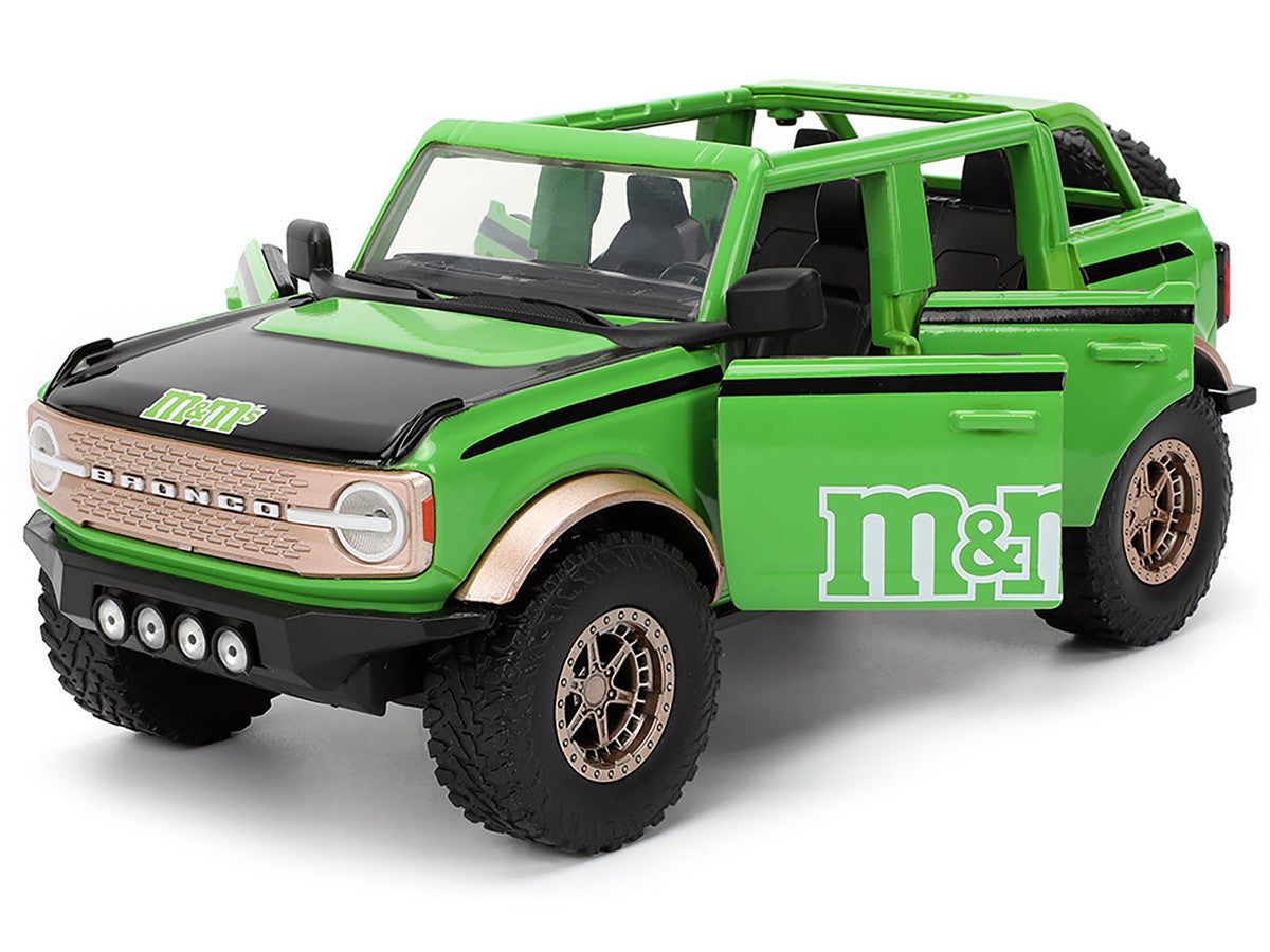 2021 Ford Bronco Green with Black Stripes and Green M&M's Diecast Figure "Hollywood Rides" Series 1/24 Diecast Model Car by Jada Jada
