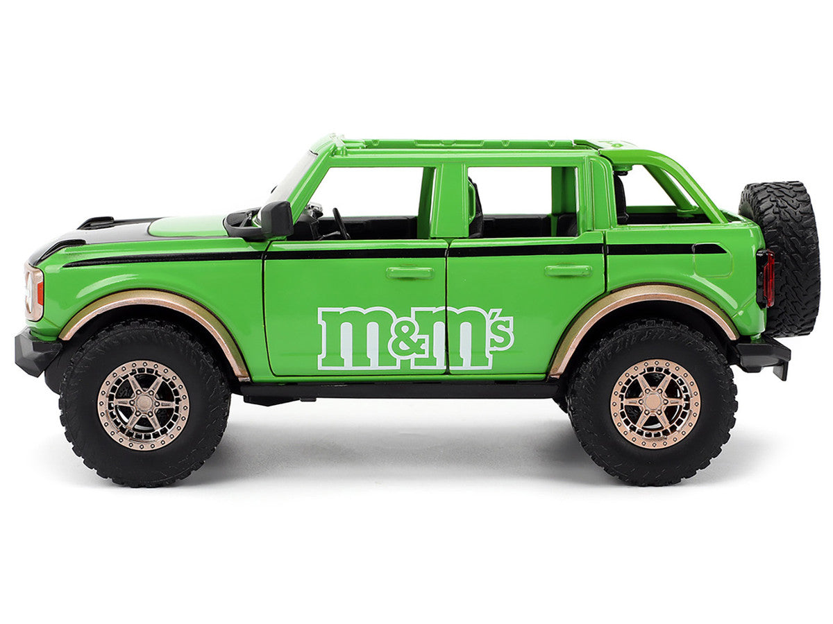 2021 Ford Bronco Green with Black Stripes and Green M&M's Diecast Figure "Hollywood Rides" Series 1/24 Diecast Model Car by Jada Jada