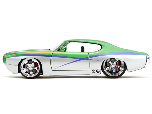 1969 Pontiac GTO Judge Green Metallic and Silver with Stripes "Bigtime Muscle" Series 1/24 Diecast Model Car by Jada Jada