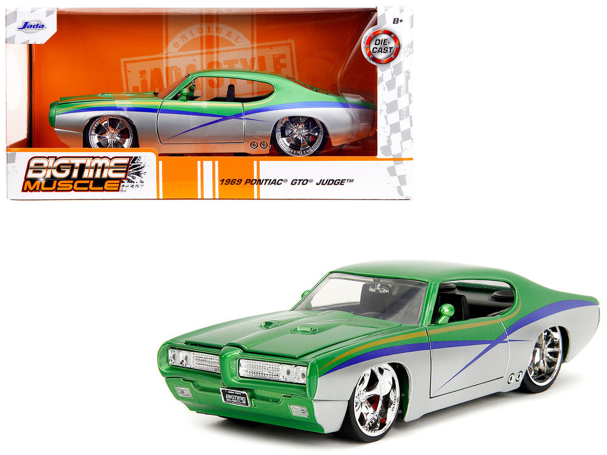 1969 Pontiac GTO Judge Green Metallic and Silver with Stripes "Bigtime Muscle" Series 1/24 Diecast Model Car by Jada Jada
