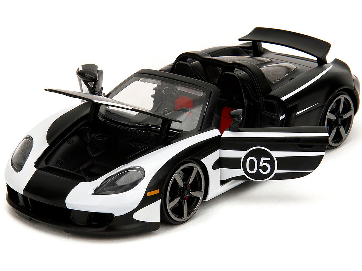 Porsche Carrera GT Convertible #05 Black with White Graphics "Hyper-Spec" Series 1/24 Diecast Model Car by Jada Jada