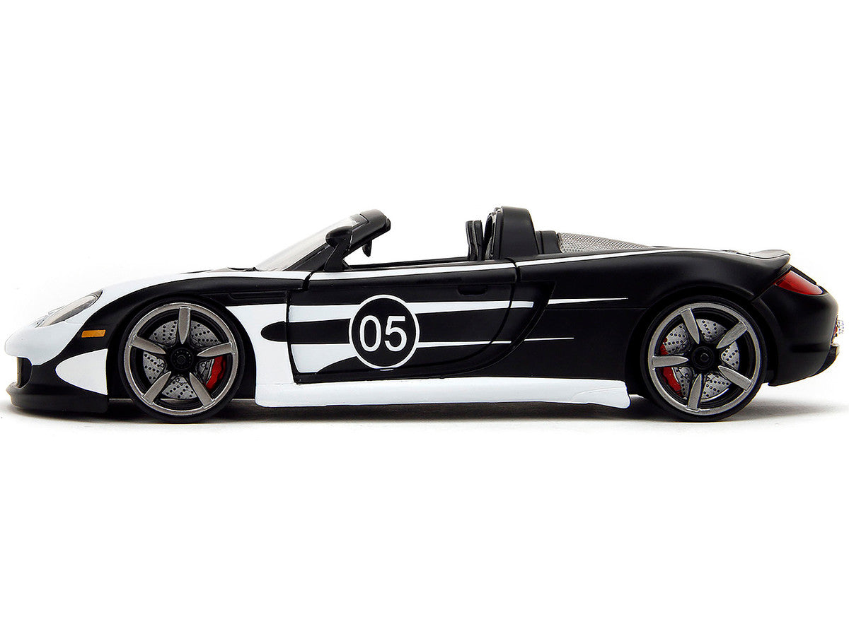 Porsche Carrera GT Convertible #05 Black with White Graphics "Hyper-Spec" Series 1/24 Diecast Model Car by Jada Jada