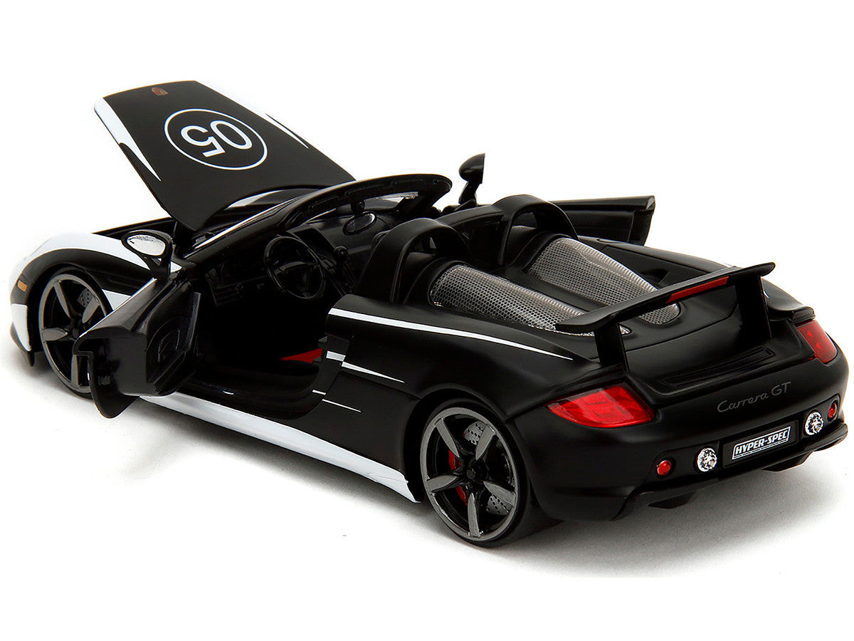 Porsche Carrera GT Convertible #05 Black with White Graphics "Hyper-Spec" Series 1/24 Diecast Model Car by Jada Jada