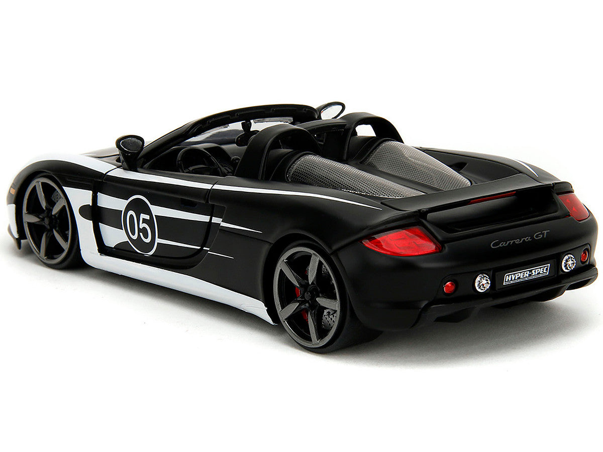 Porsche Carrera GT Convertible #05 Black with White Graphics "Hyper-Spec" Series 1/24 Diecast Model Car by Jada Jada