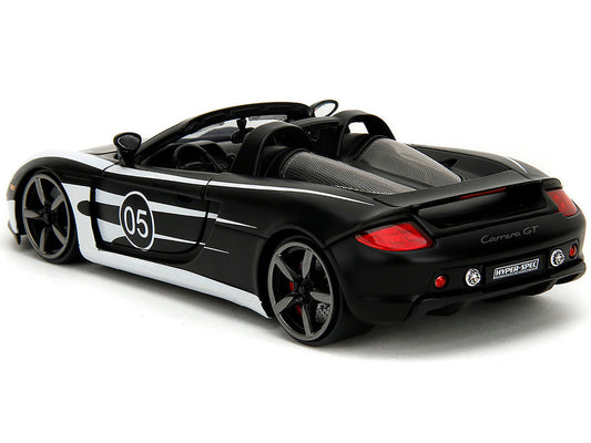 Porsche Carrera GT Convertible #05 Black with White Graphics "Hyper-Spec" Series 1/24 Diecast Model Car by Jada Jada