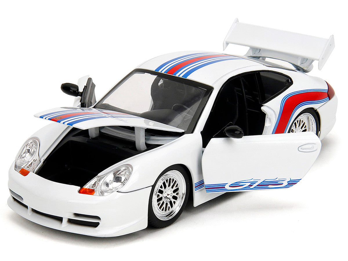 Porsche 911 GT3 (996) White with Red and Blue Stripes "Hyper-Spec" Series 1/24 Diecast Model Car by Jada Jada