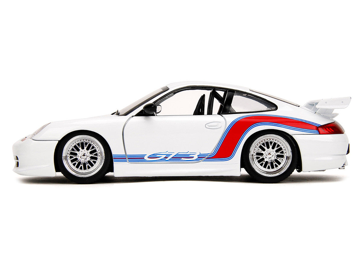 Porsche 911 GT3 (996) White with Red and Blue Stripes "Hyper-Spec" Series 1/24 Diecast Model Car by Jada Jada
