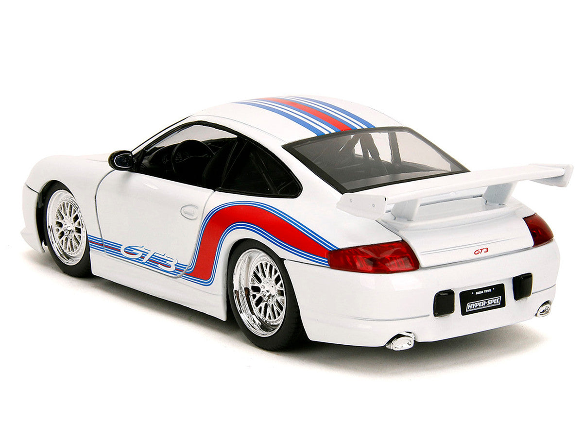 Porsche 911 GT3 (996) White with Red and Blue Stripes "Hyper-Spec" Series 1/24 Diecast Model Car by Jada Jada