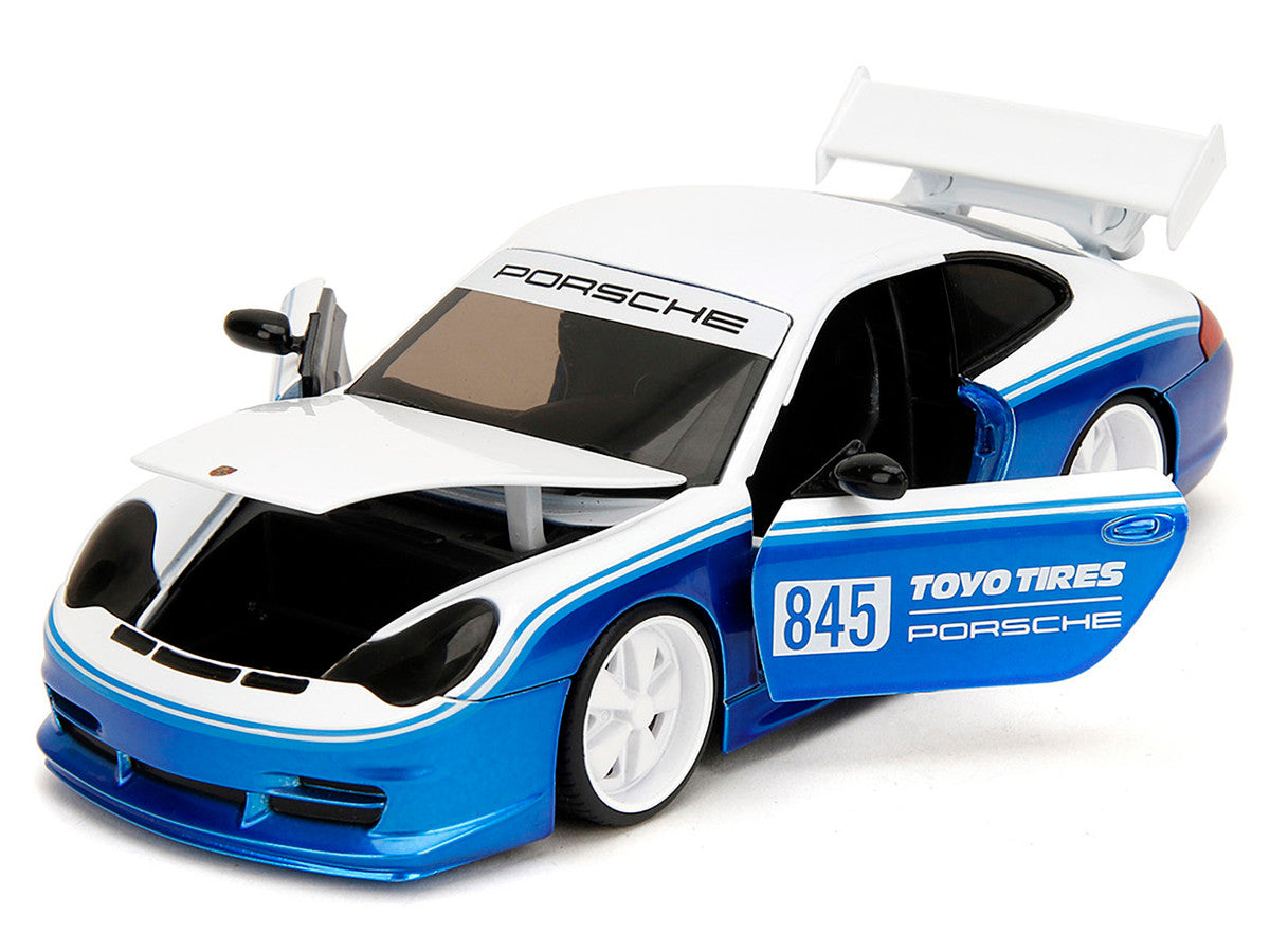 Porsche 911 GT3 RS (996) #845 White and Blue Metallic "Toyo Tires" "Hyper-Spec" Series 1/24 Diecast Model Car by Jada Jada