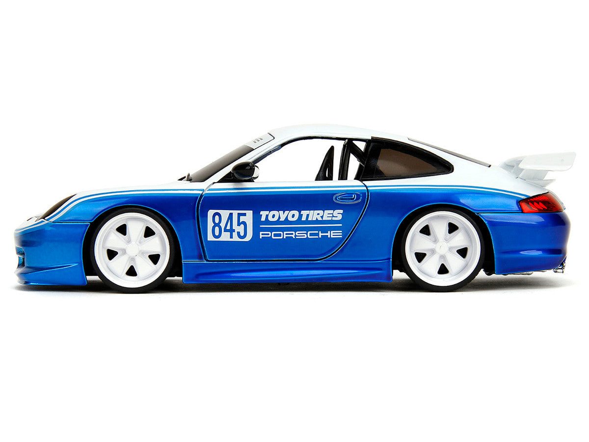 Porsche 911 GT3 RS (996) #845 White and Blue Metallic "Toyo Tires" "Hyper-Spec" Series 1/24 Diecast Model Car by Jada Jada