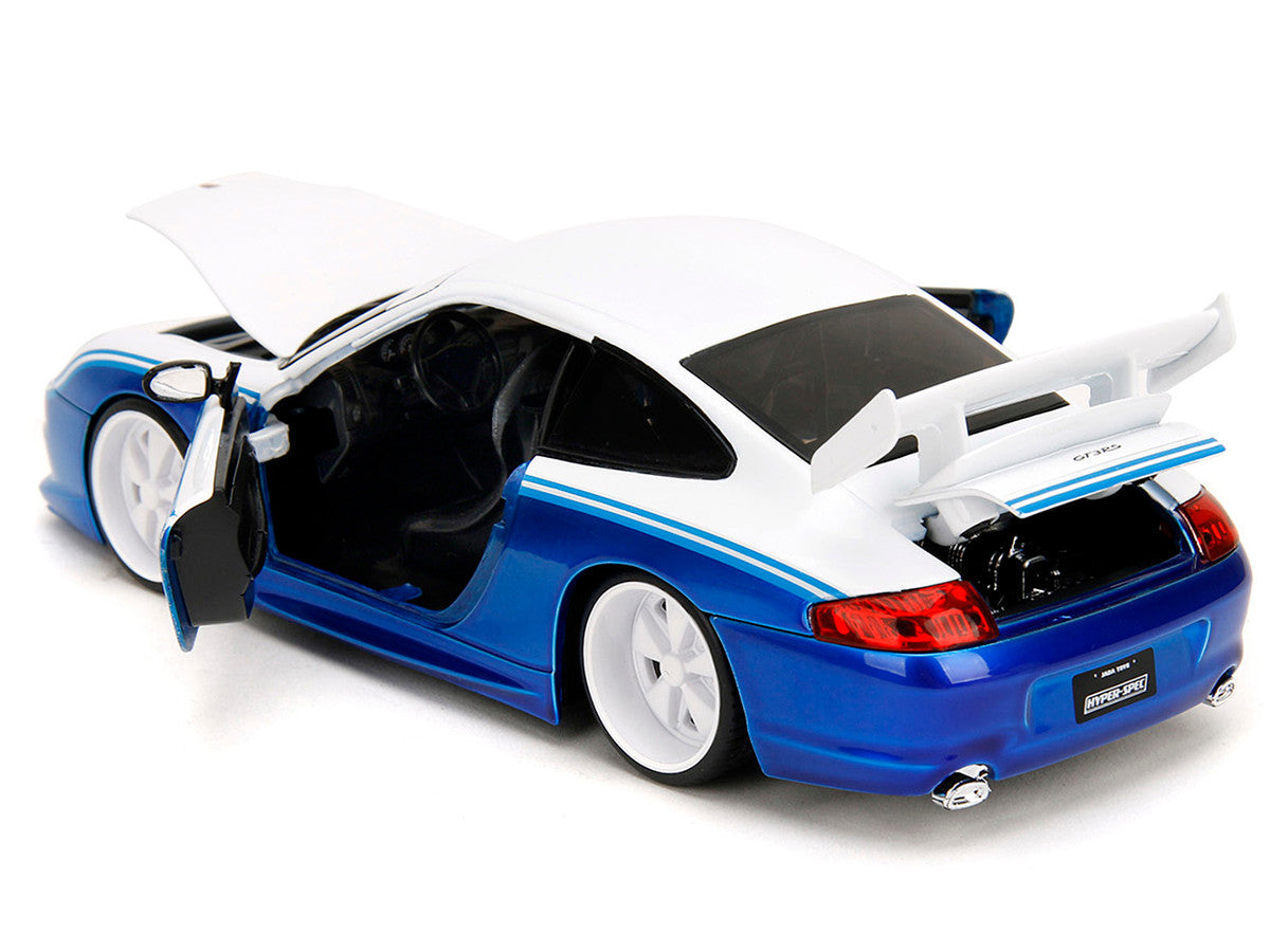 Porsche 911 GT3 RS (996) #845 White and Blue Metallic "Toyo Tires" "Hyper-Spec" Series 1/24 Diecast Model Car by Jada Jada