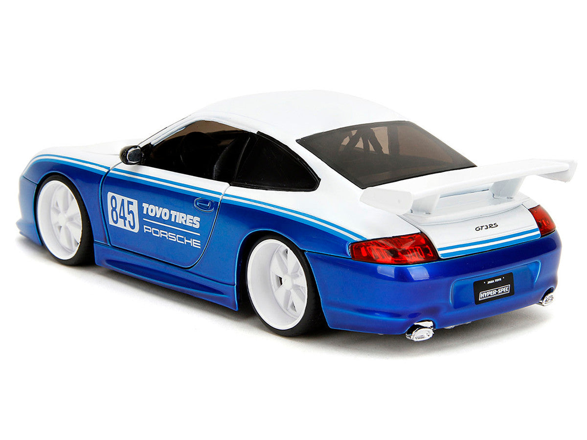 Porsche 911 GT3 RS (996) #845 White and Blue Metallic "Toyo Tires" "Hyper-Spec" Series 1/24 Diecast Model Car by Jada Jada