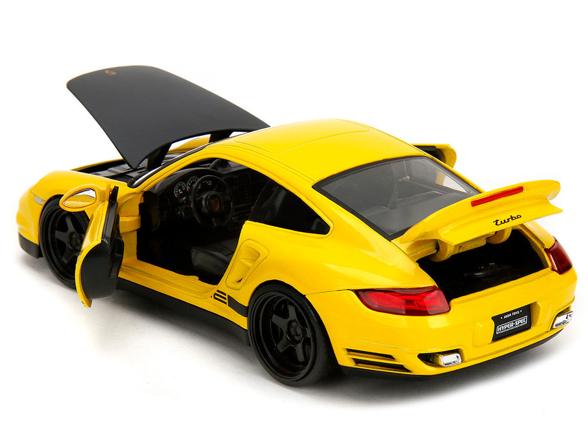 Porsche 911 Turbo (997) Yellow with Carbon Hood "Hyper-Spec" Series 1/24 Diecast Model Car by Jada Jada