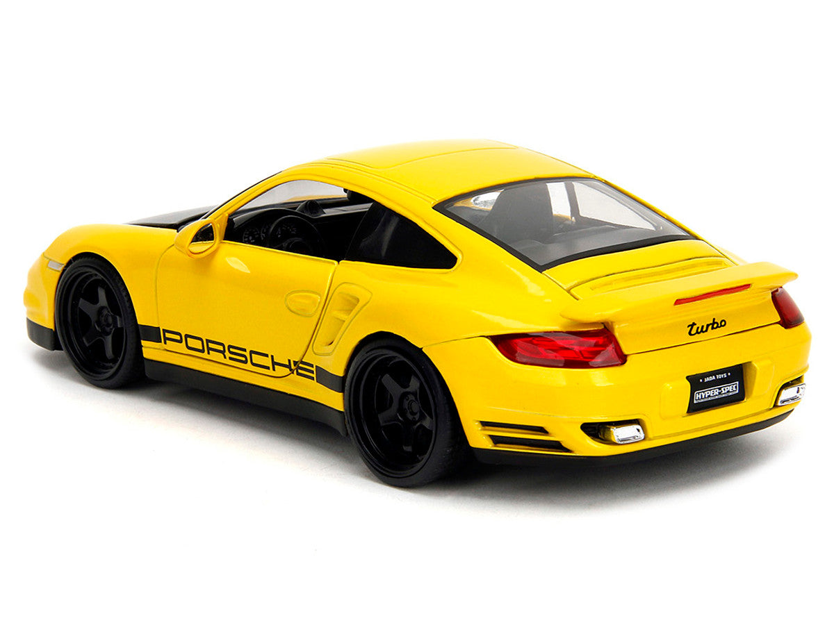 Porsche 911 Turbo (997) Yellow with Carbon Hood "Hyper-Spec" Series 1/24 Diecast Model Car by Jada Jada
