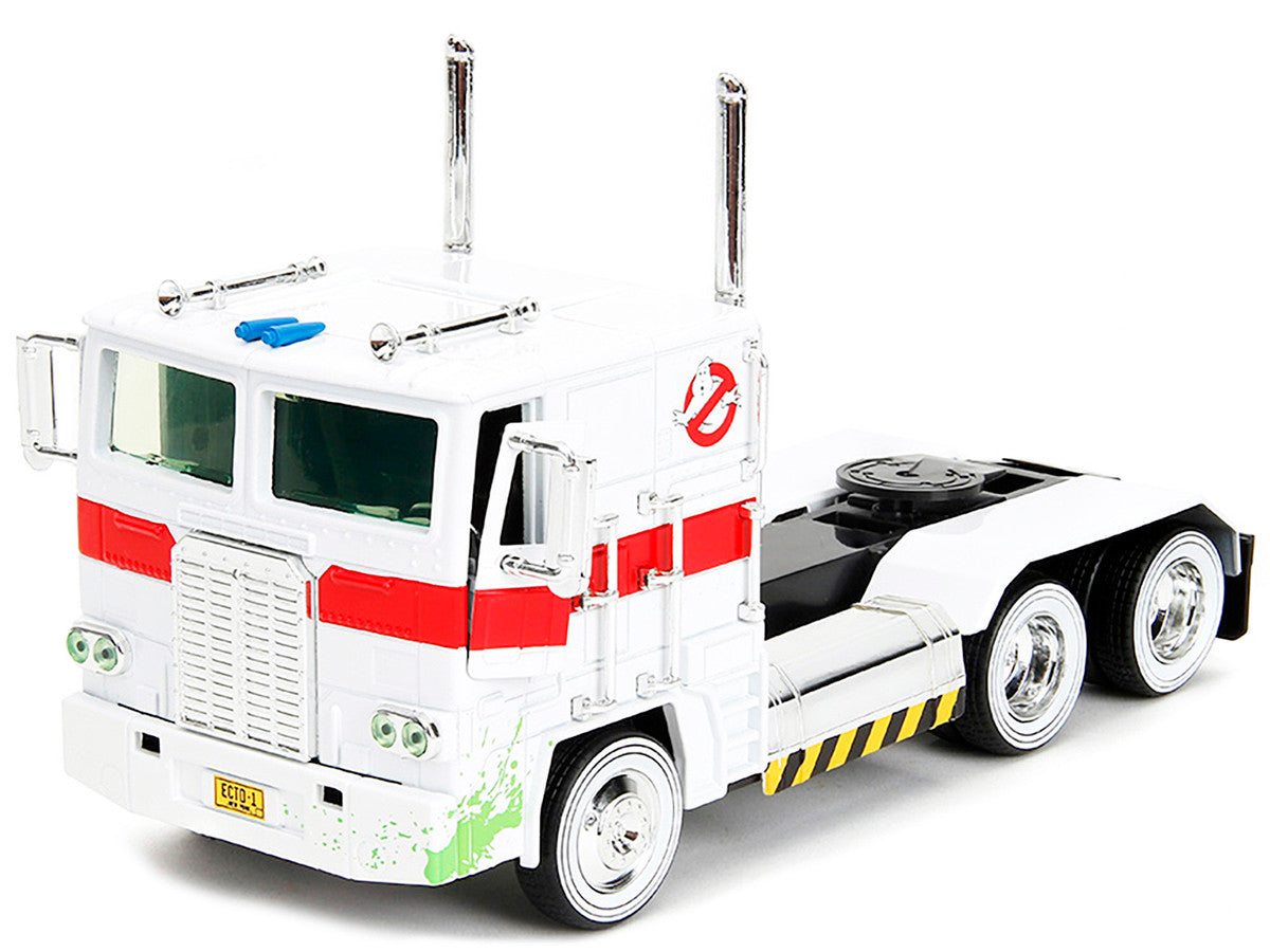 G1 Autobot Optimus Prime Truck White with Robot on Chassis from "Transformers" TV Series - "Ghostbusters" (1984) Movie Crossover "Hollywood Rides" Series 1/24 Diecast Model by Jada Jada