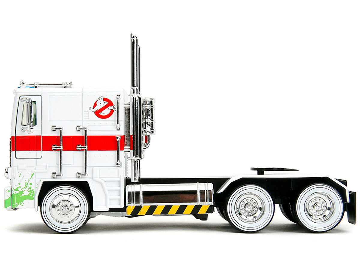 G1 Autobot Optimus Prime Truck White with Robot on Chassis from "Transformers" TV Series - "Ghostbusters" (1984) Movie Crossover "Hollywood Rides" Series 1/24 Diecast Model by Jada Jada