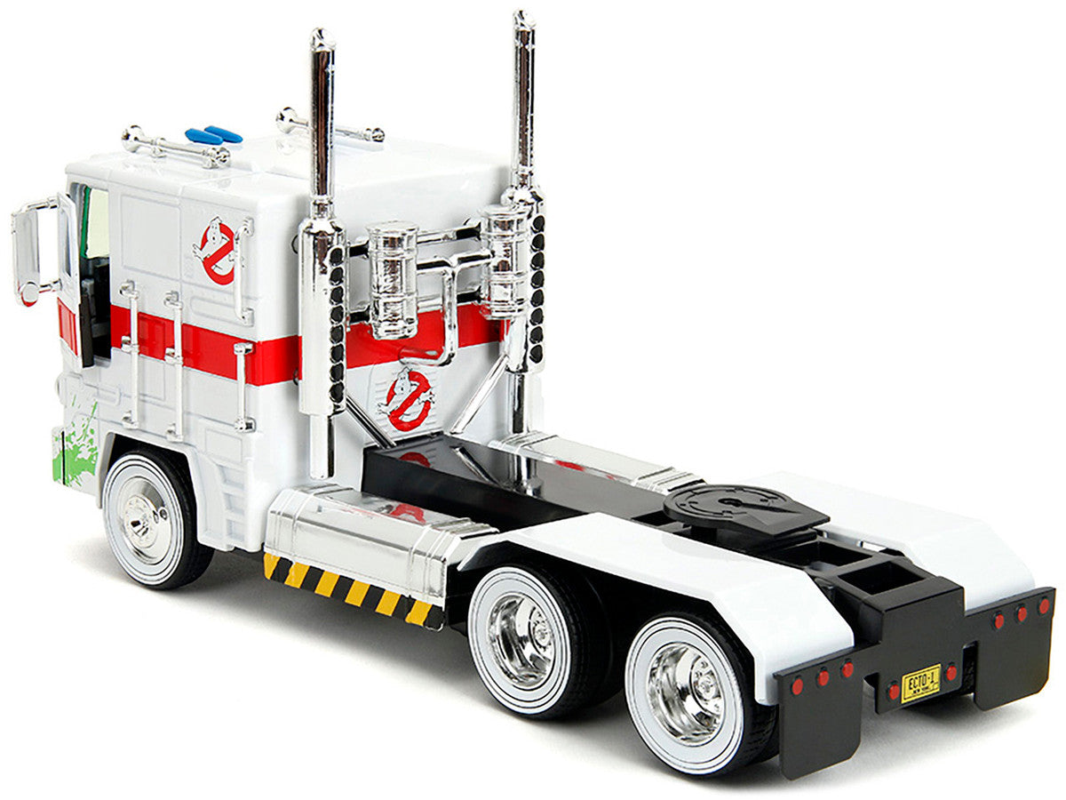 G1 Autobot Optimus Prime Truck White with Robot on Chassis from "Transformers" TV Series - "Ghostbusters" (1984) Movie Crossover "Hollywood Rides" Series 1/24 Diecast Model by Jada Jada