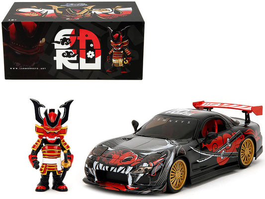 1993 Mazda RX-7 Black with Graphics "Lab Monkeys" with Saru Diecast Figure "Hollywood Rides" Series 1/24 Diecast Model Car by Jada Jada