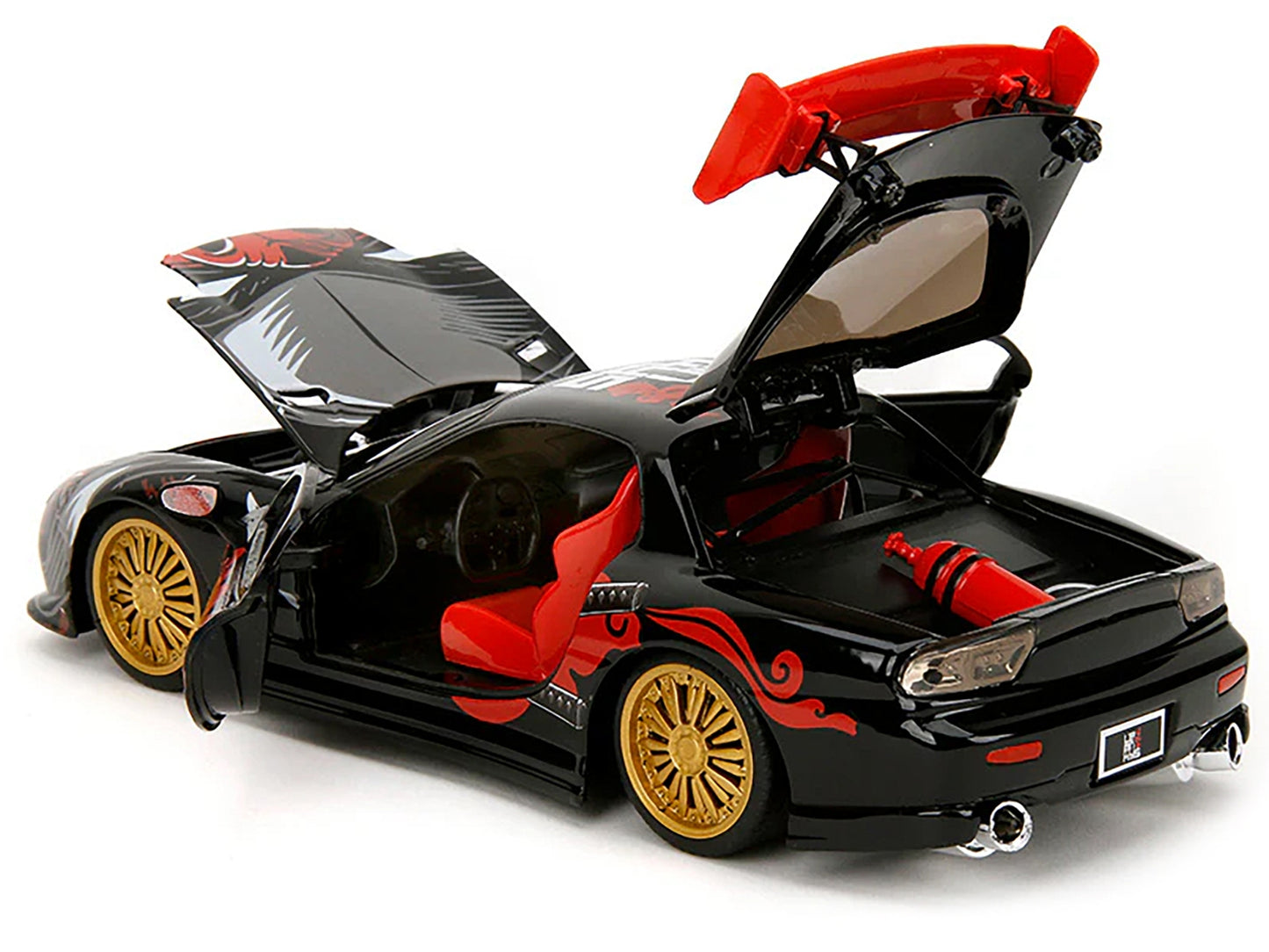 1993 Mazda RX-7 Black with Graphics "Lab Monkeys" with Saru Diecast Figure "Hollywood Rides" Series 1/24 Diecast Model Car by Jada