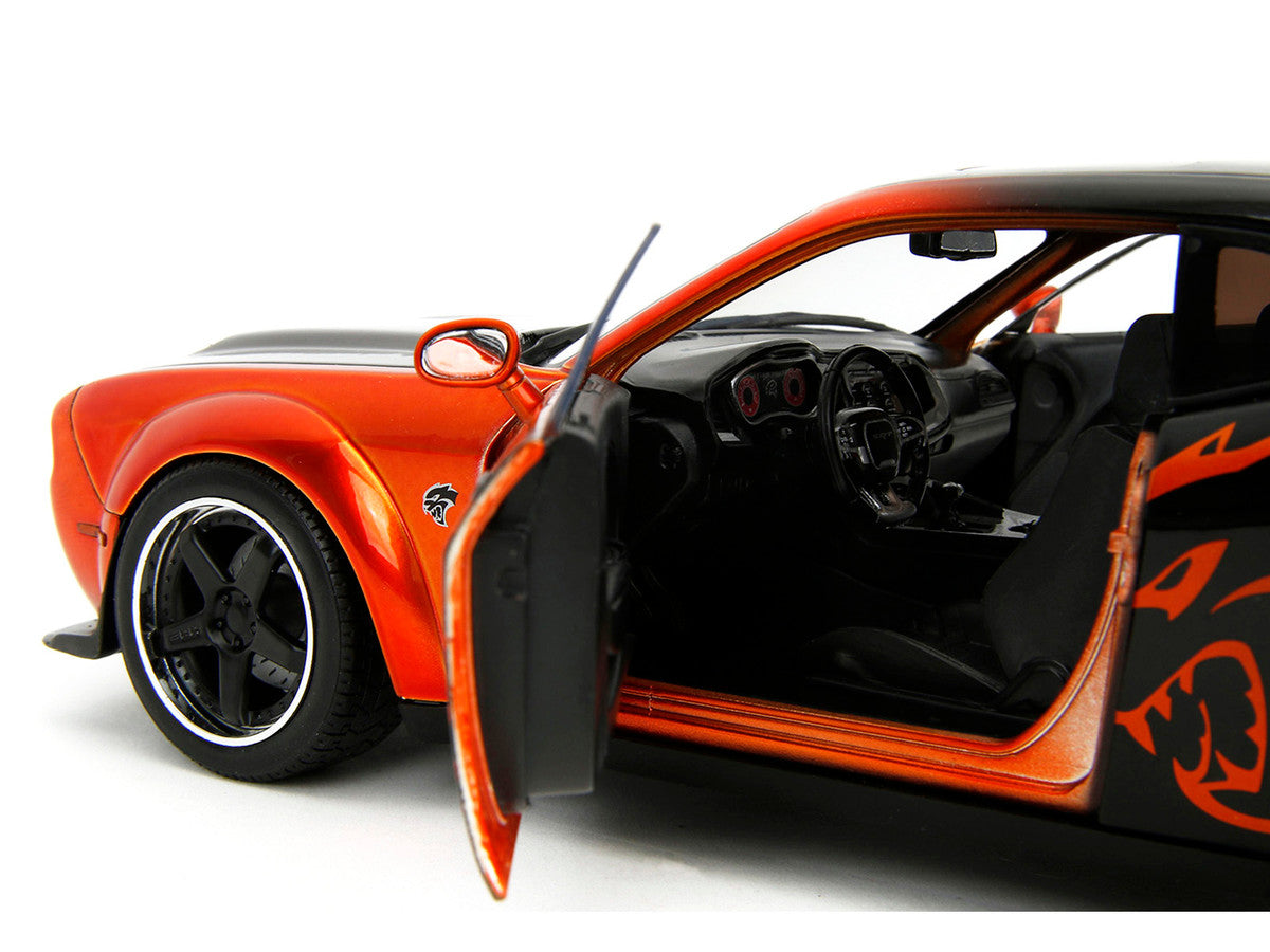 Dodge Challenger SRT Hellcat Orange Metallic and Black "Pink Slips" Series 1/18 Diecast Model Car by Jada Jada