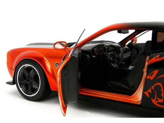 Dodge Challenger SRT Hellcat Orange Metallic and Black "Pink Slips" Series 1/18 Diecast Model Car by Jada Jada