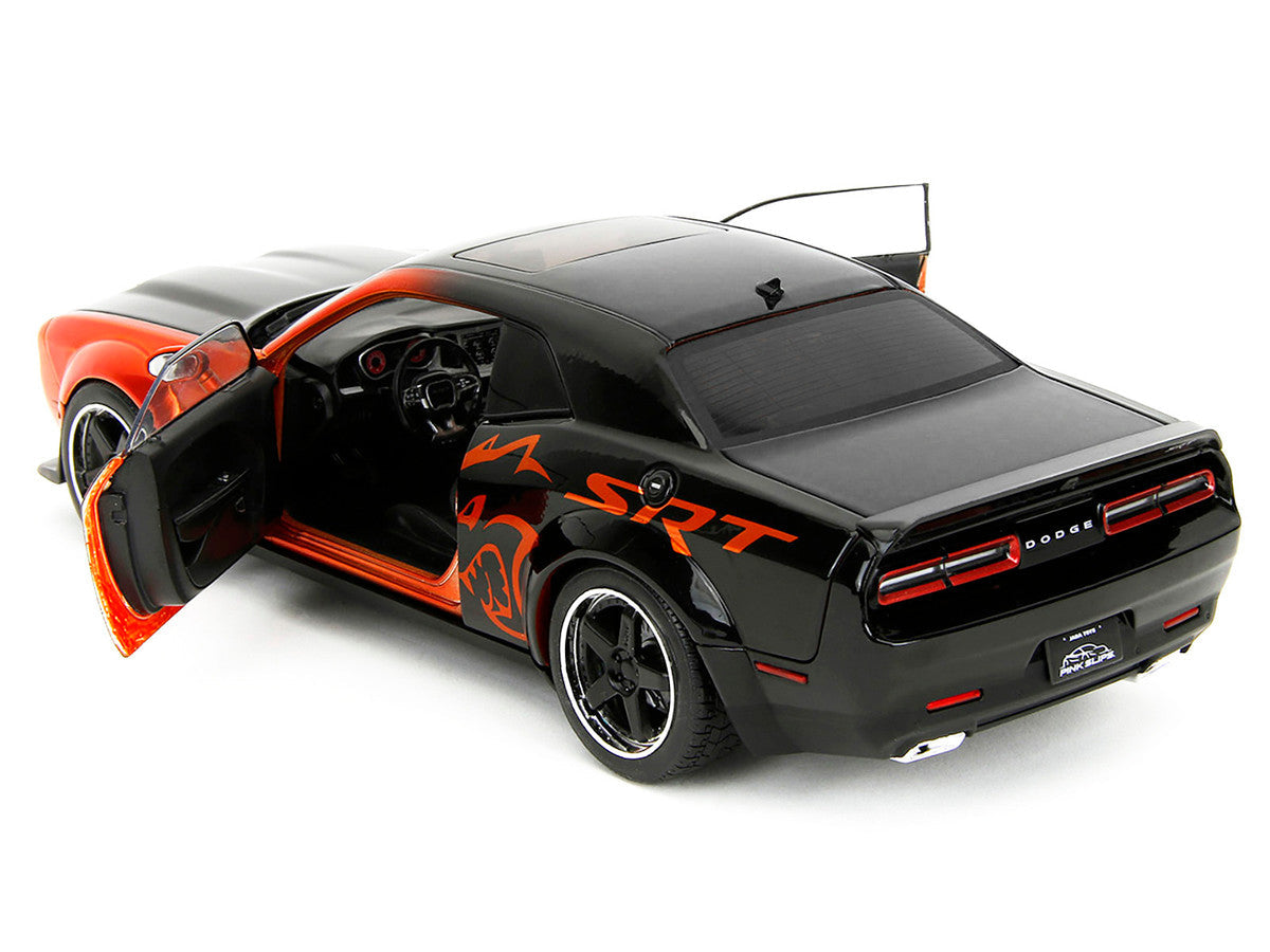 Dodge Challenger SRT Hellcat Orange Metallic and Black "Pink Slips" Series 1/18 Diecast Model Car by Jada Jada