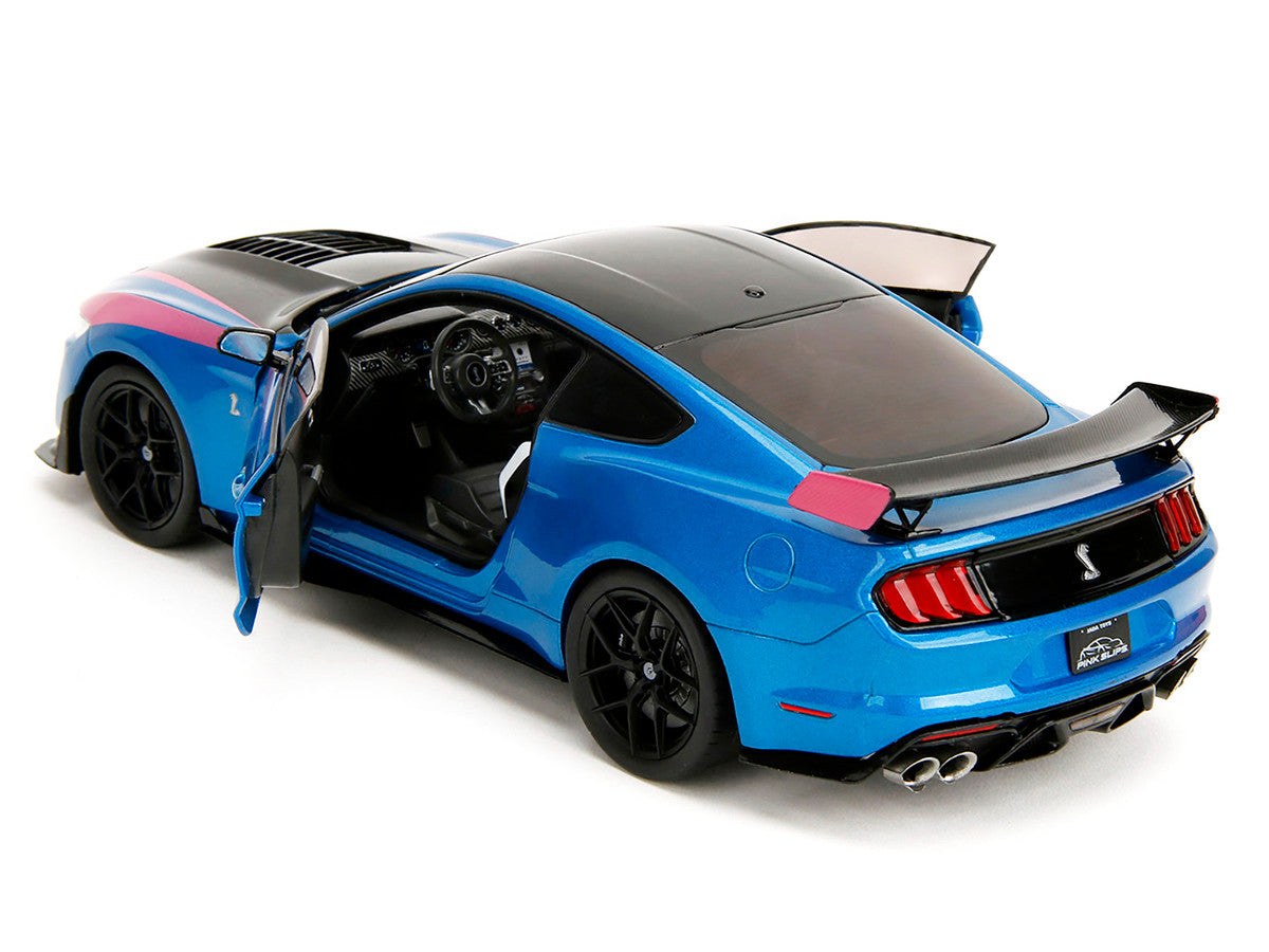 Ford Mustang Shelby GT500 Blue Metallic with Pink Stripes and Black Hood and Top "Pink Slips" Series 1/18 Diecast Model Car by Jada Jada
