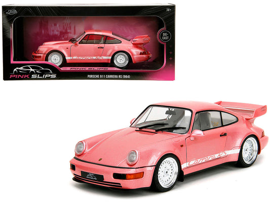 Porsche 911 Carrera RS (964) Pink Metallic with White Stripes "Pink Slips" Series 1/18 Diecast Model Car by Jada Jada