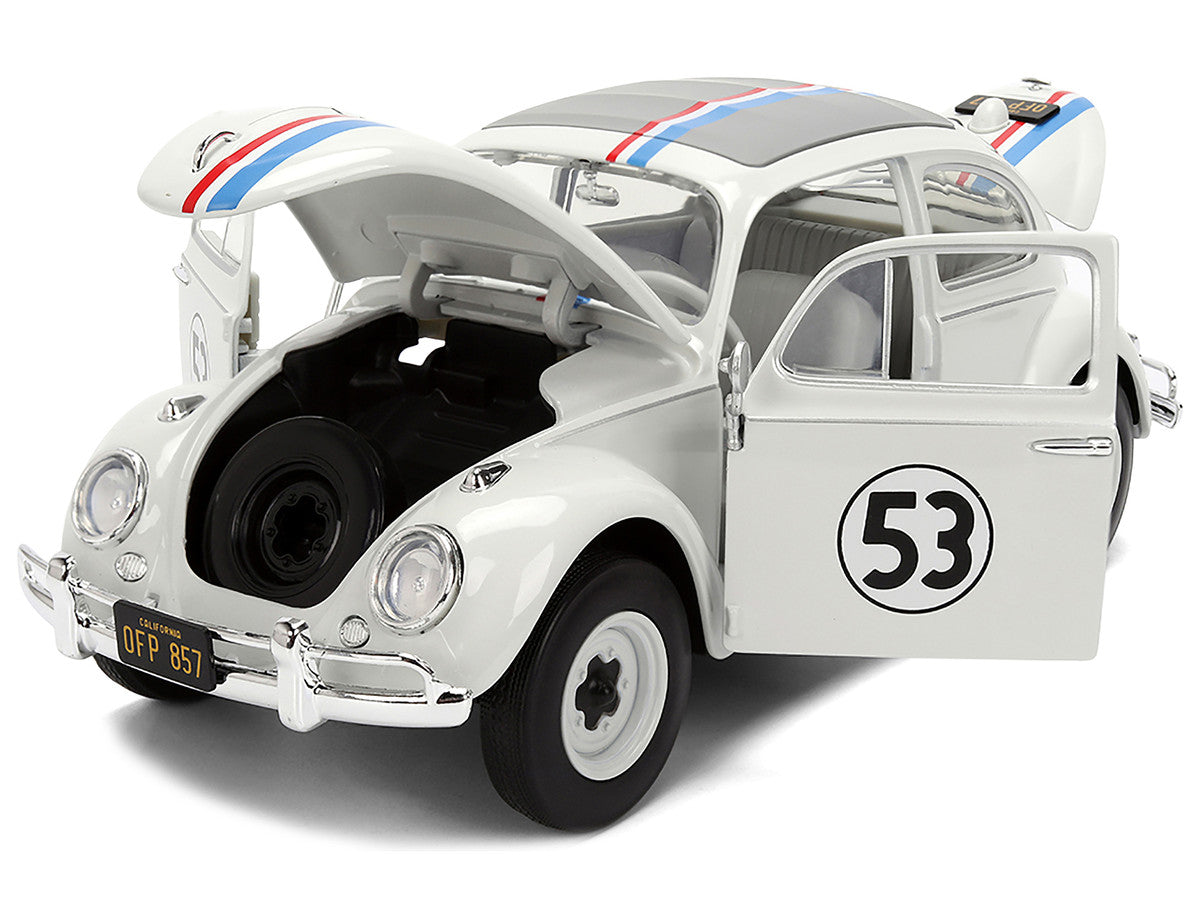 Volkswagen Beetle #53 "Herbie" White with Stripes "The Love Bug" (1968) Movie with Extra Wheels 1/24 Diecast Model Car by Jada Jada