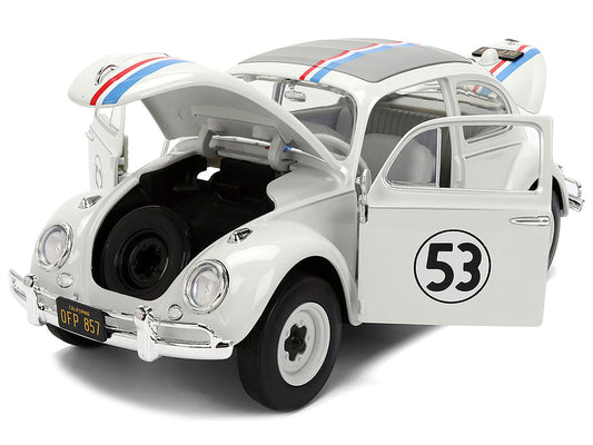 Volkswagen Beetle #53 "Herbie" White with Stripes "The Love Bug" (1968) Movie with Extra Wheels 1/24 Diecast Model Car by Jada Jada