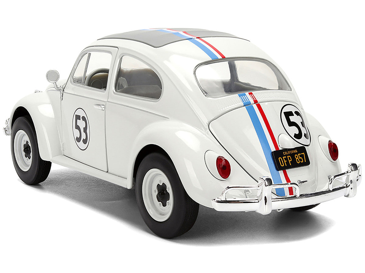 Volkswagen Beetle #53 "Herbie" White with Stripes "The Love Bug" (1968) Movie with Extra Wheels 1/24 Diecast Model Car by Jada Jada