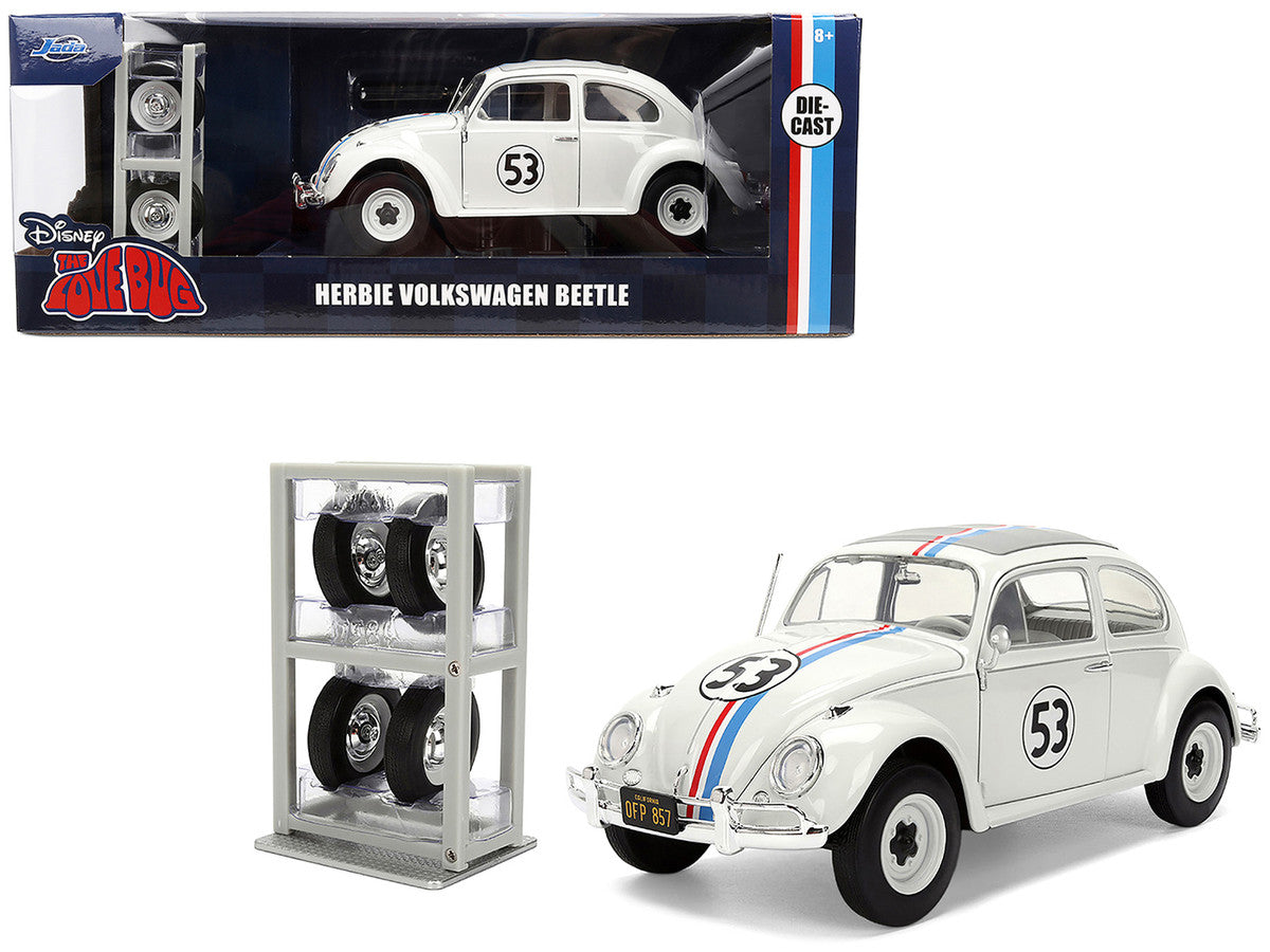 Volkswagen Beetle #53 "Herbie" White with Stripes "The Love Bug" (1968) Movie with Extra Wheels 1/24 Diecast Model Car by Jada Jada