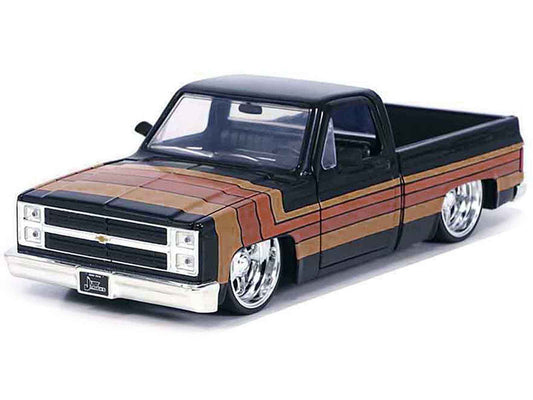 1985 Chevrolet C-10 Pickup Truck Black with Stripes and Paradox Wheels "Just Trucks" Series 1/24 Diecast Model Car by Jada Jada