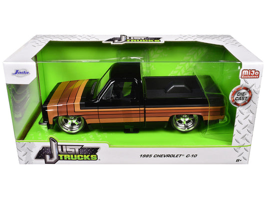 1985 Chevrolet C-10 Pickup Truck Black with Stripes and Paradox Wheels "Just Trucks" Series 1/24 Diecast Model Car by Jada Jada