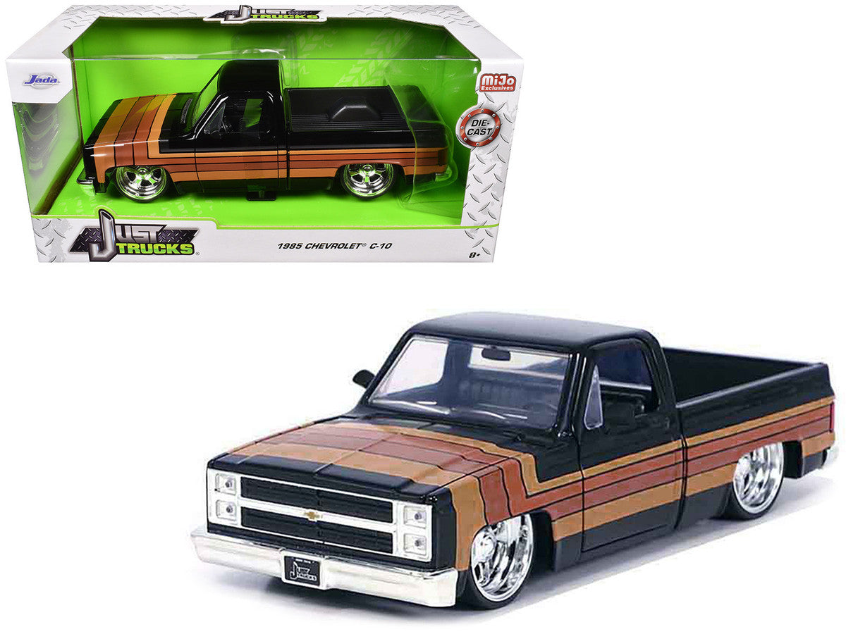 1985 Chevrolet C-10 Pickup Truck Black with Stripes and Paradox Wheels "Just Trucks" Series 1/24 Diecast Model Car by Jada Jada