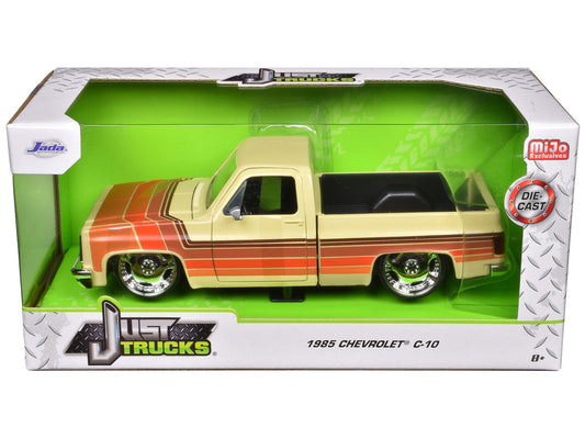 1985 Chevrolet C-10 Pickup Truck Beige with Stripes and Lowenhart Wheels "Just Trucks" Series 1/24 Diecast Model Car by Jada Jada