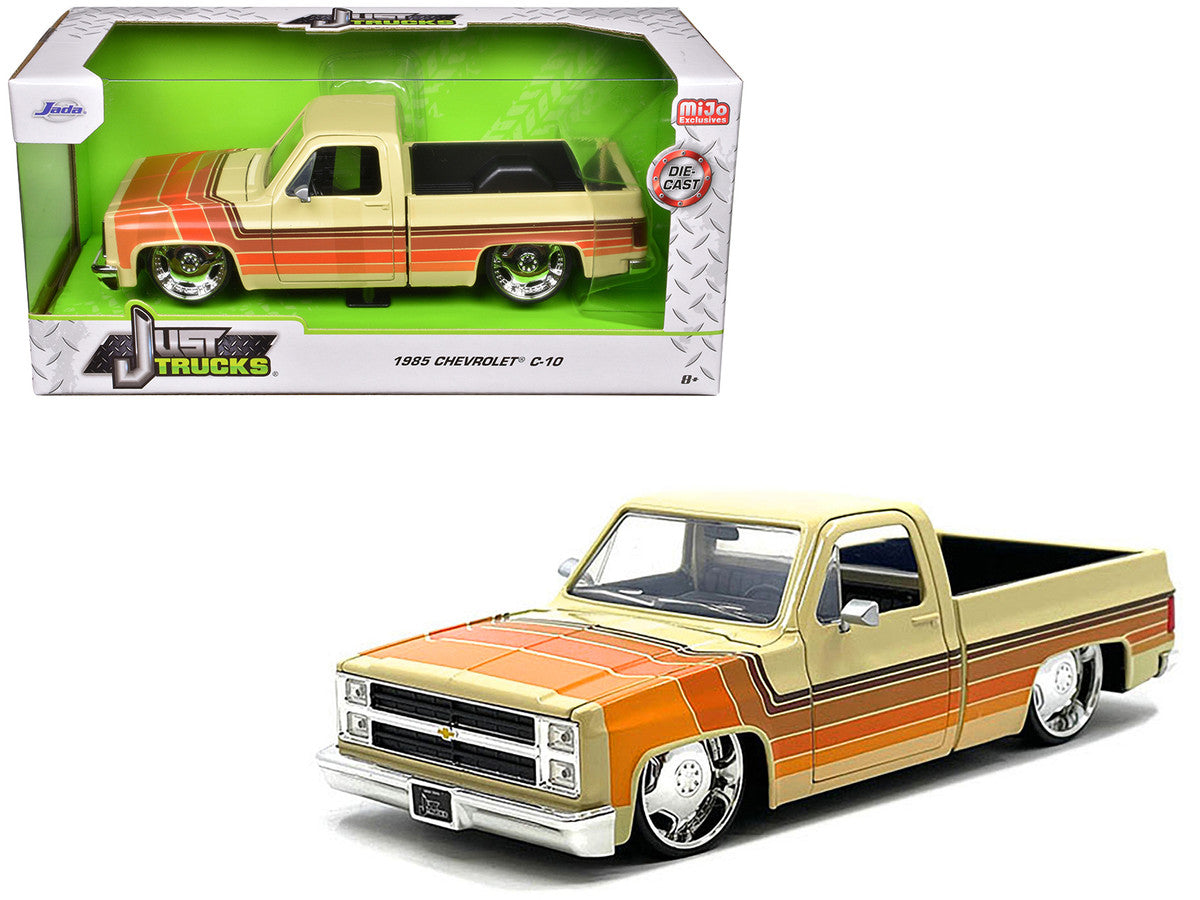 1985 Chevrolet C-10 Pickup Truck Beige with Stripes and Lowenhart Wheels "Just Trucks" Series 1/24 Diecast Model Car by Jada Jada