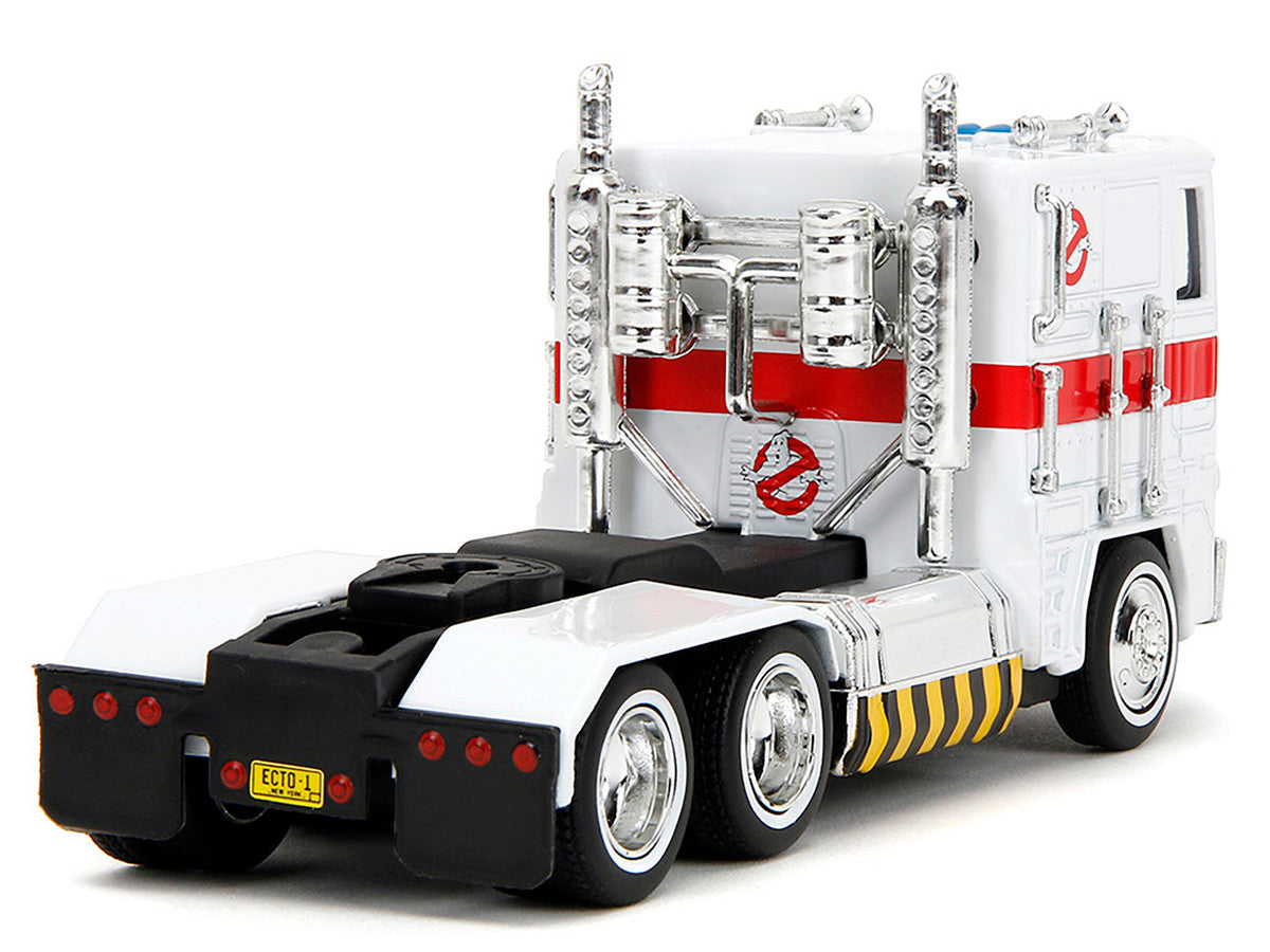 G1 Autobot Optimus Prime Truck White with Robot on Chassis from "Transformers" TV Series - "Ghostbusters" (1984) Movie Crossover "Hollywood Rides" Series Diecast Model by Jada Jada