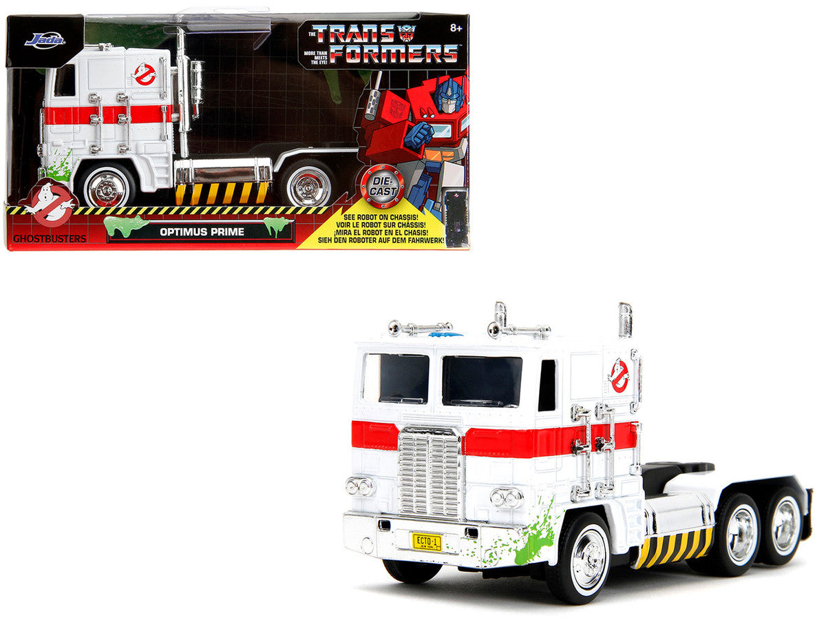G1 Autobot Optimus Prime Truck White with Robot on Chassis from "Transformers" TV Series - "Ghostbusters" (1984) Movie Crossover "Hollywood Rides" Series Diecast Model by Jada Jada