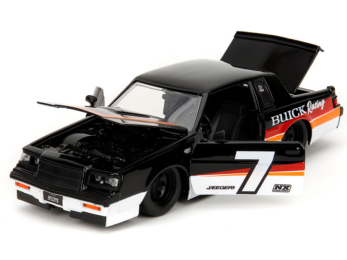 1987 Buick Grand National #7 "Buick Racing" Black and White with Stripes "Bigtime Muscle" Series 1/24 Diecast Model Car by Jada Jada