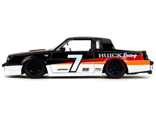 1987 Buick Grand National #7 "Buick Racing" Black and White with Stripes "Bigtime Muscle" Series 1/24 Diecast Model Car by Jada Jada