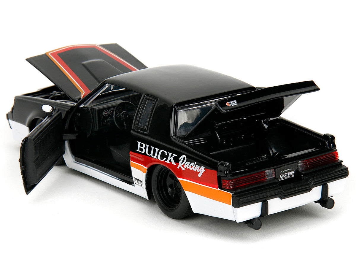 1987 Buick Grand National #7 "Buick Racing" Black and White with Stripes "Bigtime Muscle" Series 1/24 Diecast Model Car by Jada Jada