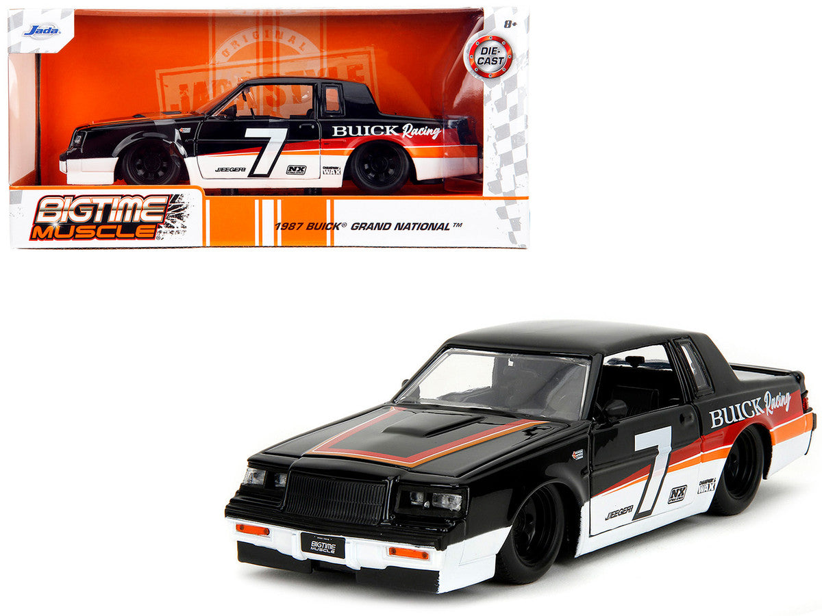1987 Buick Grand National #7 "Buick Racing" Black and White with Stripes "Bigtime Muscle" Series 1/24 Diecast Model Car by Jada Jada