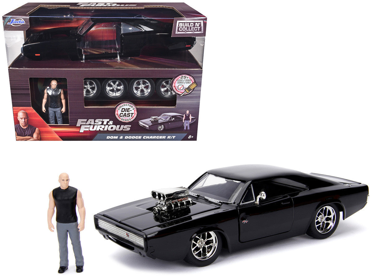 Model Kit Dodge Charger R/T Black and Dom Diecast Figure "Fast & Furious" Movie "Build N' Collect" Series 1/24 Diecast Model Car by Jada Jada