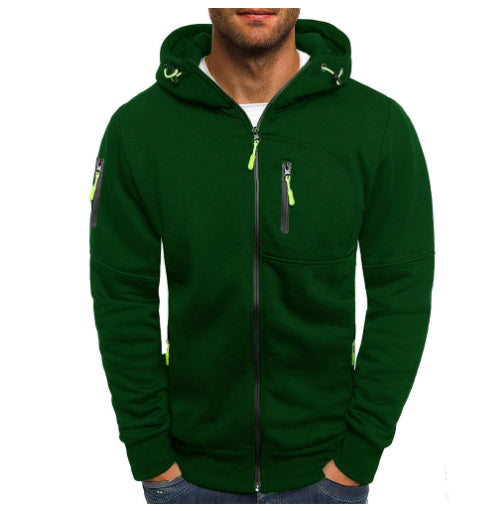 Men's Casual Zipper Hooded Sweater Solid Color Sports Fitness Jackets Cardigan LadyShow.Store