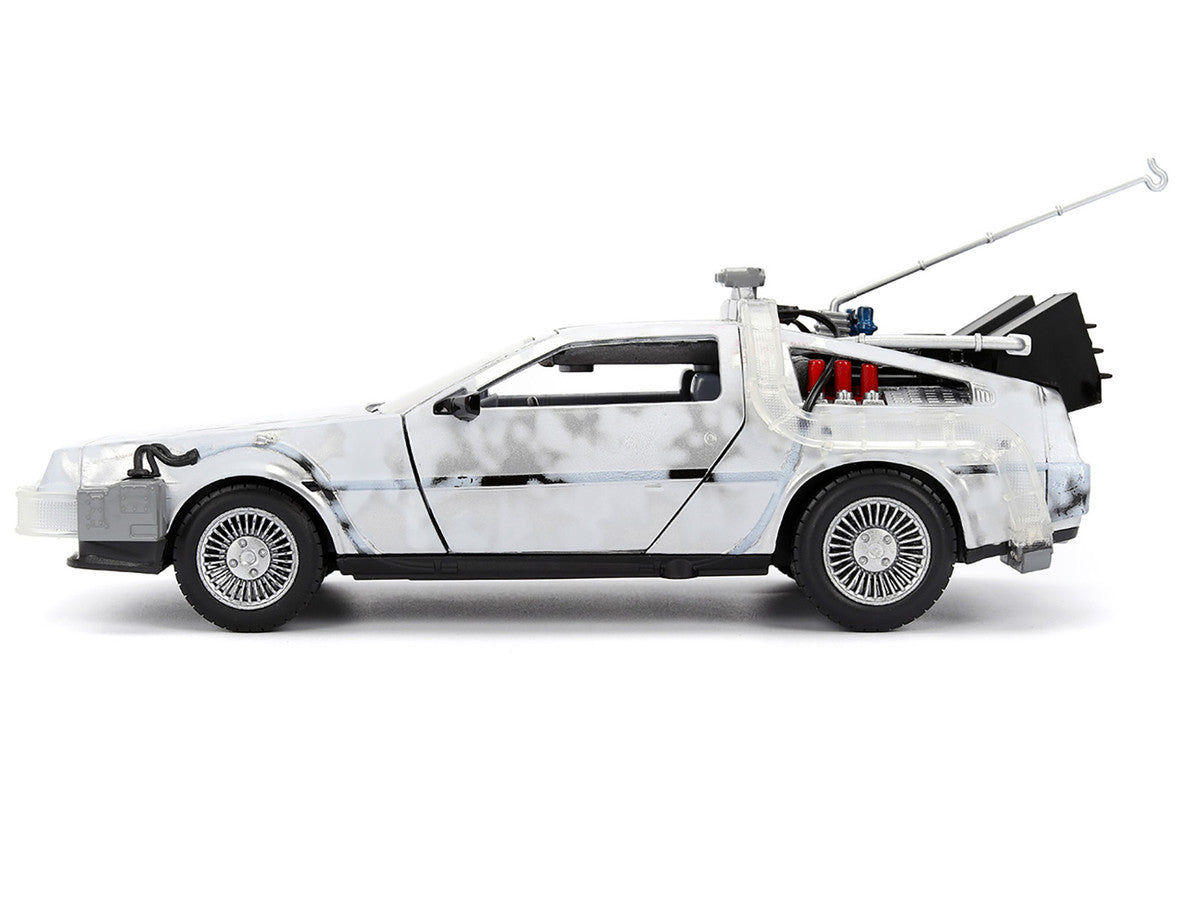 DMC DeLorean Time Machine Brushed Metal (Frost Version) with Lights "Back to the Future" (1985) Movie "Hollywood Rides" Series 1/24 Diecast Model Car by Jada Jada