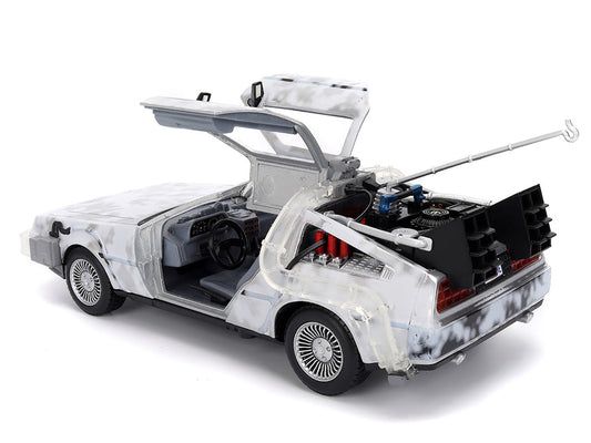 DMC DeLorean Time Machine Brushed Metal (Frost Version) with Lights "Back to the Future" (1985) Movie "Hollywood Rides" Series 1/24 Diecast Model Car by Jada Jada