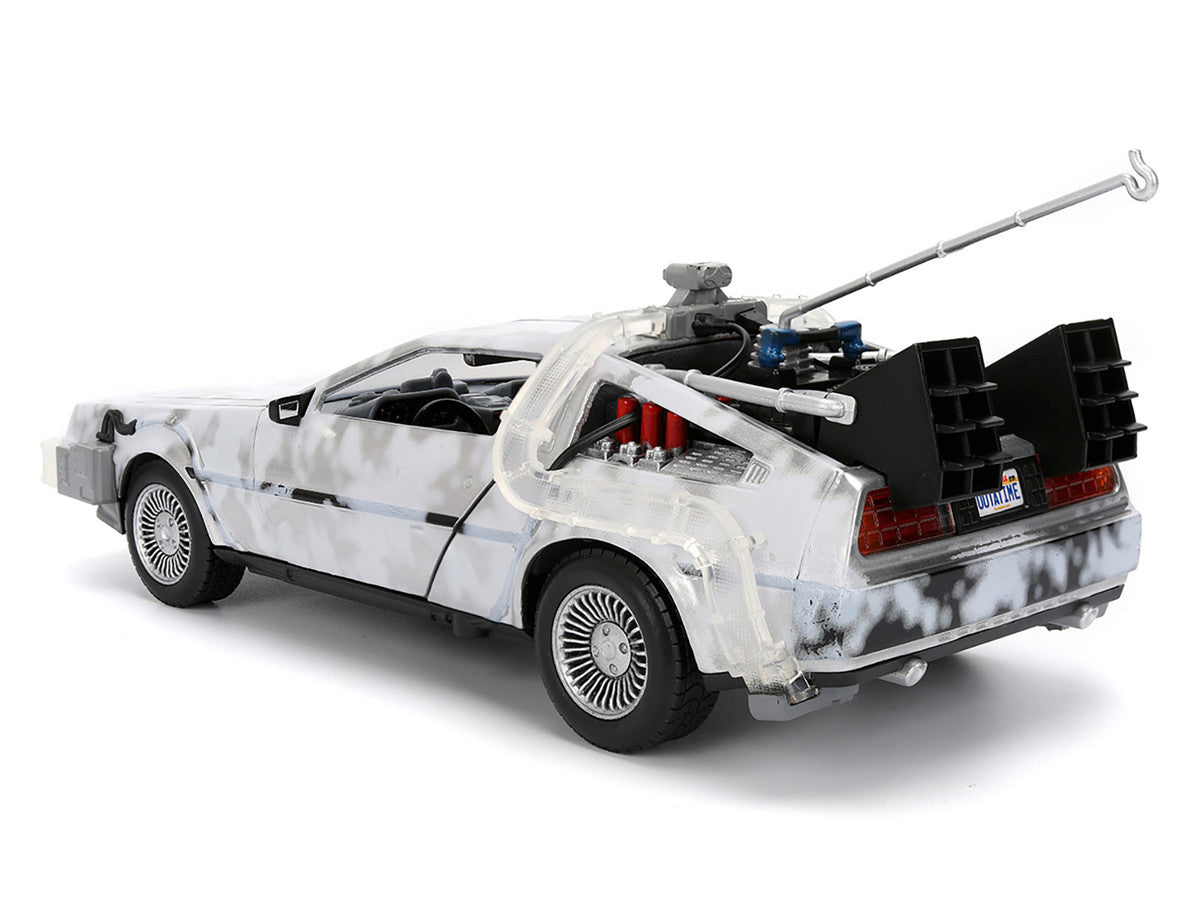 DMC DeLorean Time Machine Brushed Metal (Frost Version) with Lights "Back to the Future" (1985) Movie "Hollywood Rides" Series 1/24 Diecast Model Car by Jada Jada